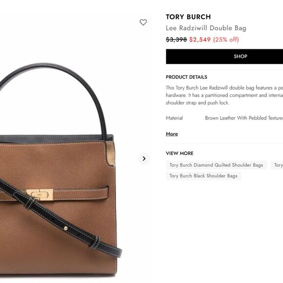 Lee Radziwill Large Double Satchel Tory Burch bag in brown leather/suede trim - Picture 13 of 16